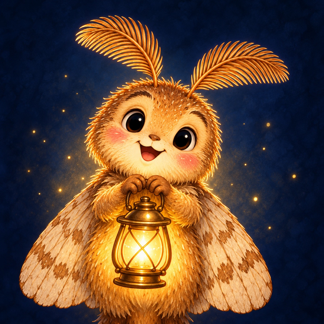 Pip holding her glowing lantern against a midnight blue background